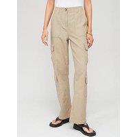 V By Very Utility Pocket Straight Leg Trousers - Beige