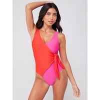 V By Very Shape Enhancing Contrast Wrap Swimsuit - Multi