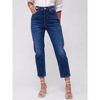 V By Very High Waist Straight Leg Crop Jeans - Mid Wash