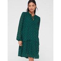 V By Very Jacquard Tiered Mini Dress - Green