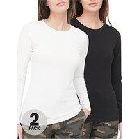 V By Very 2 Pack Long Sleeve Stretch Top- Black/White