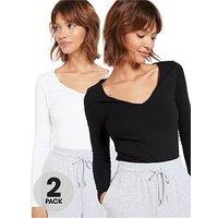 V By Very 2 Pack Long Sleeve Stretch V Neck - Multi