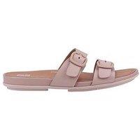 Fitflop Gracie Rubber-Buckle Two-Bar Leather Slides - Beige
