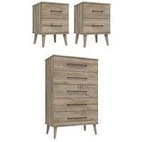 One Call Tuscany Ready Assembled 3 Piece Package - 5 Drawer Chest And 2 Bedside Chests
