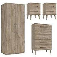 One Call Tuscany Ready Assembled 4 Piece Package - 2 Door Wardrobe, 5 Drawer Chest And 2 Bedside Chests