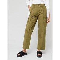 Only High Waisted Cargo Straight Trousers -Green