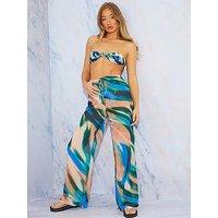In The Style Perrie Sian Abstract Wide Leg Elastic Waist Trousers - Multi