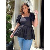 In The Style Jac Jossa Broderie Smock Top - Black