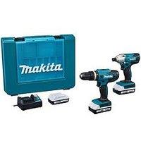 Makita 18V G-Series Cordless Hp488D Combi Hammer Drill & Td127D Impact Driver Kit With 2X 2Ah Li