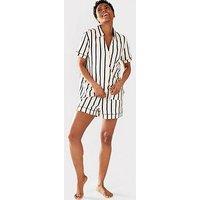 Chelsea Peers V Neck Button Up Short Pyjama Set - Navy Stripe