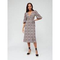 V By Very Textured Puff Sleeve Midi Wrap Dress - Floral