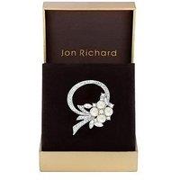 Jon Richard Rhodium Plated Open Bouquet Pearl And Crystal Brooch - Gift Boxed