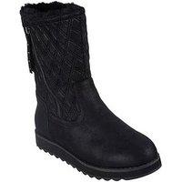 Skechers Keepsakes 2.0 Quilted Side Zip Boot - Black Microleather/Faux Fur