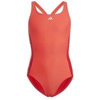 Adidas Younger Girls Cut 3 Stripe Swimsuit - Red