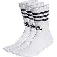 Adidas Unisex 3 Pack Cushioned 3 Stripe Crew Socks - White/Grey