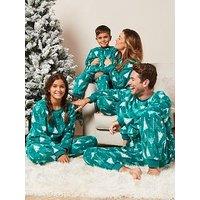 Very Man Mens Family Christmas Fleece Tree Print Mini Me Christmas Pyjamas - Green