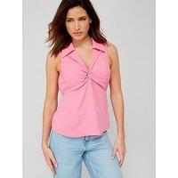 V By Very Twist Front Solid Textured Blouse - Pink