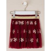 Eve And Milo Flower Embroidered Mesh Tutu - Red