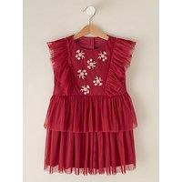 Eve And Milo Children'S Tiered Embroidered Mesh Dress - Red