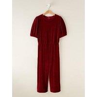 Eve And Milo Children'S Ribbed Lurex Velour Jumpsuit - Red