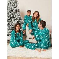 Mini V By Very Kids Family Christmas Fleece Tree Print Mini Me Christmas Pyjamas - Green