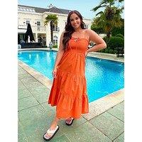 In The Style Jac Jossa Shirred Halterneck Midaxi Dress - Orange