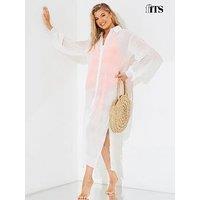 In The Style Crinkle Midaxi Shirt Dress - Cream