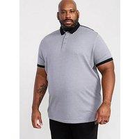 D555 Prinstead With Ribbed Collar And Cuff Pique Polo Shirt - Grey