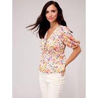 Lucy Mecklenburgh X V By Very Printed Short Sleeve V-Neck Blouse - Multi