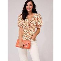Lucy Mecklenburgh X V By Very Printed Short Sleeve V-Neck Blouse - Multi