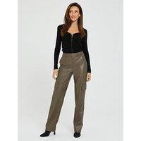 Michelle Keegan Cargo Pocket Pu Relaxed Trousers - Khaki