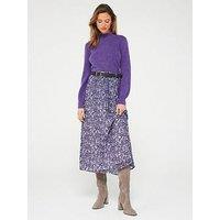 Fig & Basil Belted Georgette Pleated Midaxi Skirt - Purple