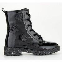 V By Very Younger Girls Lace Up Glitter Heart Boot