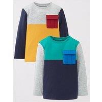 Mini V By Very Boys Ls 2 Pack Colourblock Patch Pocket T-Shirts