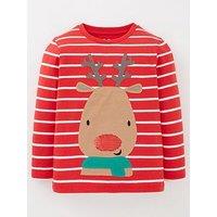 Mini V By Very Boys Reindeer Stripe Xmas T-Shirt - Red