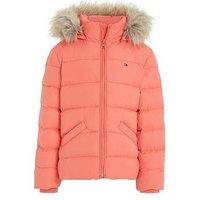 Tommy Hilfiger Girls Essential Down Faux Fur Hood Jacket - Light Orange