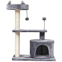 Pawhut Cats 3-Tier Sisal Rope Scratching Post With Toys - Grey