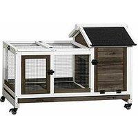 Pawhut Wooden Hutch With Wheels - For Rabbits, Guinea Pigs And Small Animals