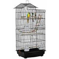 Pawhut Bird Cage For Budgies Finches Canaries With Accessories, Toys, Tray And Handle (Black)