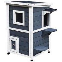 Pawhut Outdoor Solid Wood 2-Floor Cat Condo/Pet House