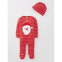 Mini V By Very Boys Christmas Santa Baby Sleepsuit - Red