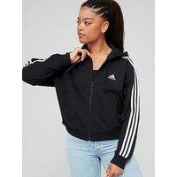 Adidas Sportswear Womens Essentials 3 Stripe Full-Zip Hoodie - Black/White