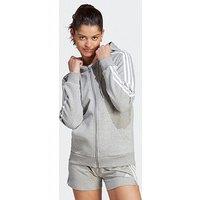 Adidas Sportswear Essentials 3-Stripes Full-Zip Fleece Hoodie -Grey/White