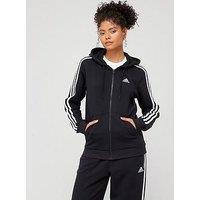 Adidas Sportswear Womens 3 Stripe Full Zip Hoodie - Black/White