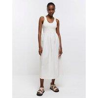 River Island Racer Poplin Mix Midi Dress - White