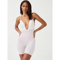 Spanx Suit Your Fancy Plunge Low Back Mid Thigh Bodysuit - Beige