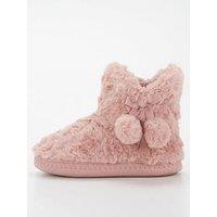 Everyday Girls Fluffy Slipper Boot With Poms - Pink