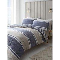 Catherine Lansfield Textured Banded Stripe Duvet Cover Set - Blue