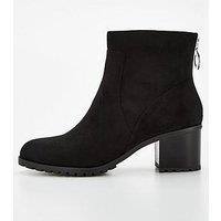 Everyday Casual Block Heel Ankle Boot With Back Zip - Black