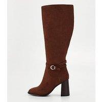 V By Very Wide Fit Plait Strap Heeled Knee Boot - Brown